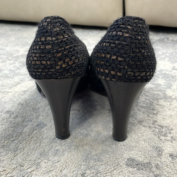 Vintage Chanel Tweed Squared Pointed Toe Lace Up Oxford Heels Sz 39.5 - Picture 3 of 15